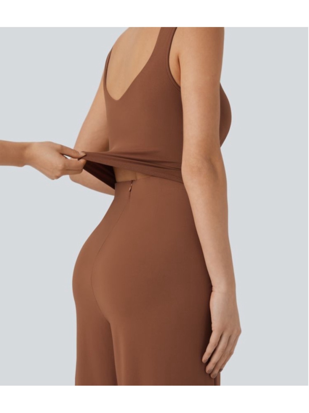 Halara U-Back Sleeveless Wide Leg Casual Jumpsuit Size L Regular Terracotta NWOT - Picture 4 of 13